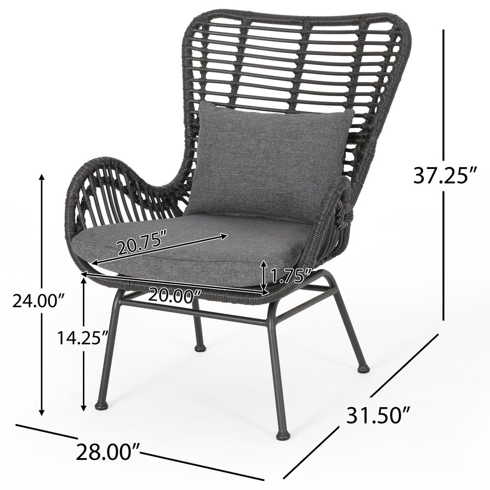 Hearth and Haven Tapscott Patio Club Chair with Dark Gray Cushion in Grey &#40;Set of 2&#41;, , large