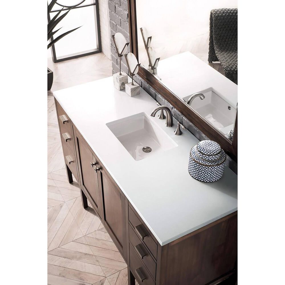 James Martin Addison 60 Single Bathroom Vanity In Mid Century Acacia With 3 Cm Classic White Quartz Top Nebraska Furniture Mart