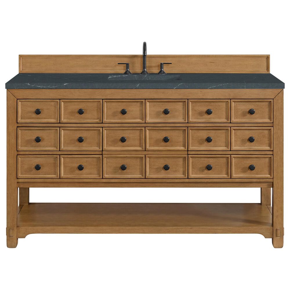 James Martin Malibu 60" Single Bathroom Vanity in Amber Birch with 3 cm Charcoal Soapstone Quartz Top and Rectangular Sink, , large