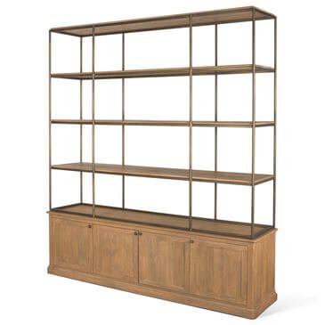 Mercana Baron 4-Door Light Wood with Gunmetal Open Shelving Unit in Brown, , large