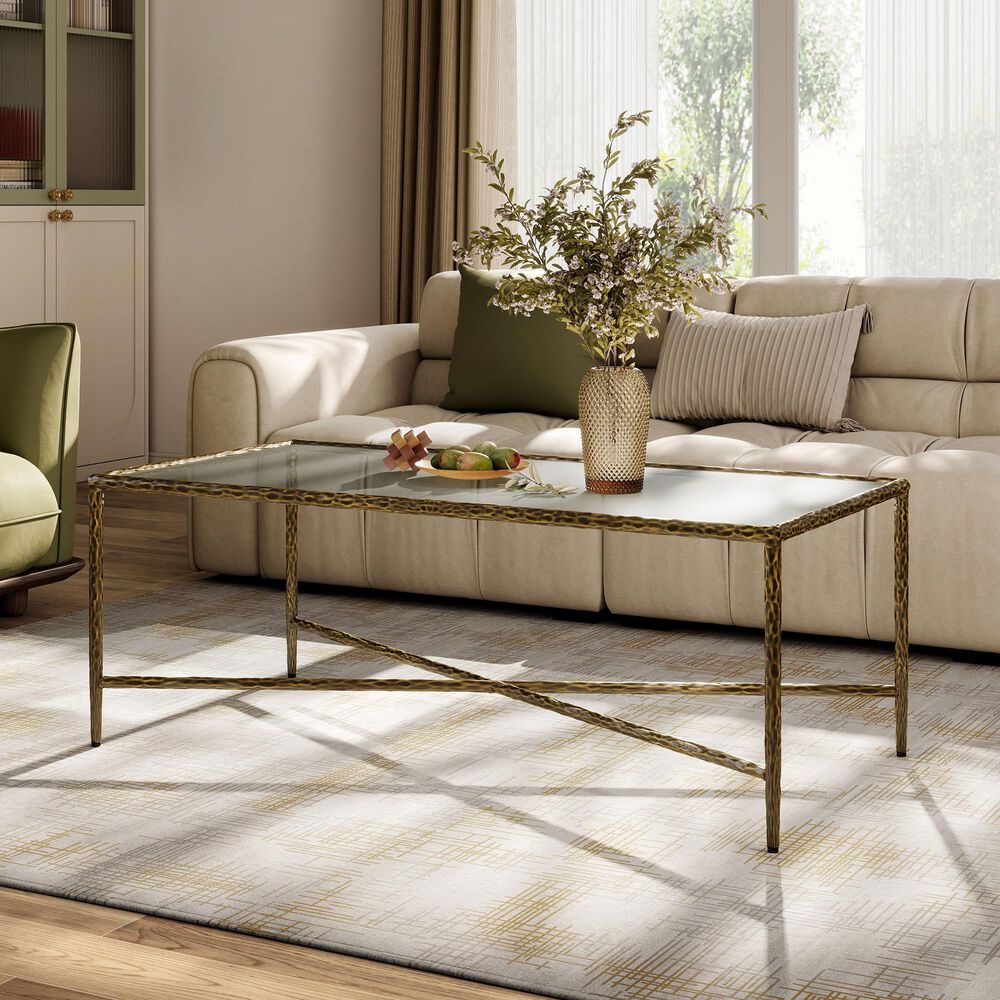 Furniture of America Lalia Coffee Table with Tempered Glass Top and Bullnose Edge in Matte Gold, , large
