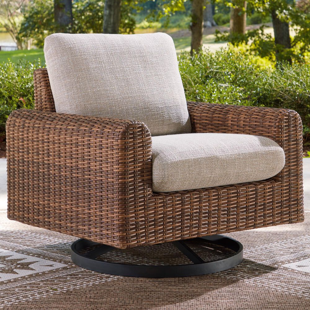 Ashley Dolan Creek Swivel Lounge Chair with Beige Cushion in Brown, , large