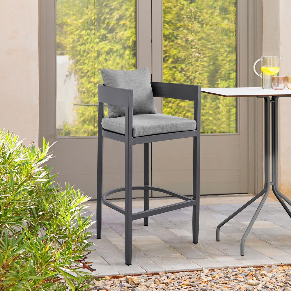 Armen Living Menorca Patio Bar Stool in Dark Gray, , large