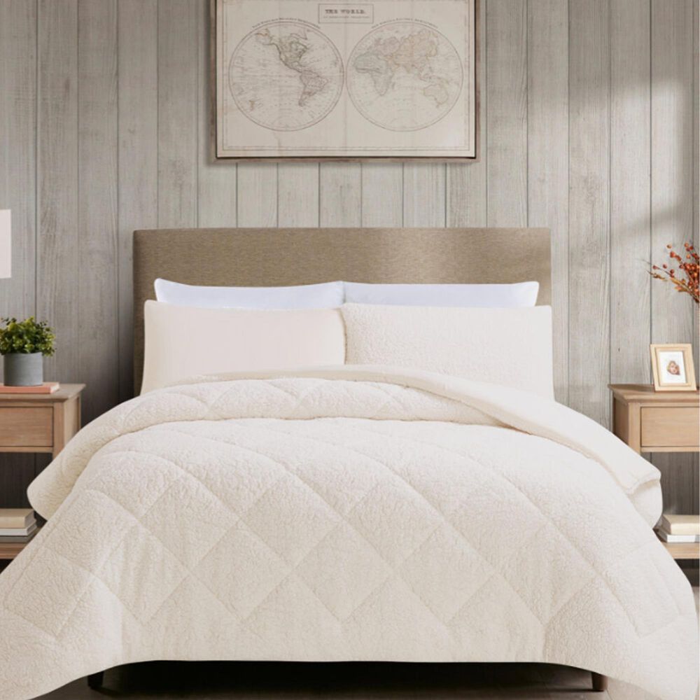 Jiangsu Royal Home Cozy Sherpa 3-Piece Full/Queen Comforter Set in Ivory, , large