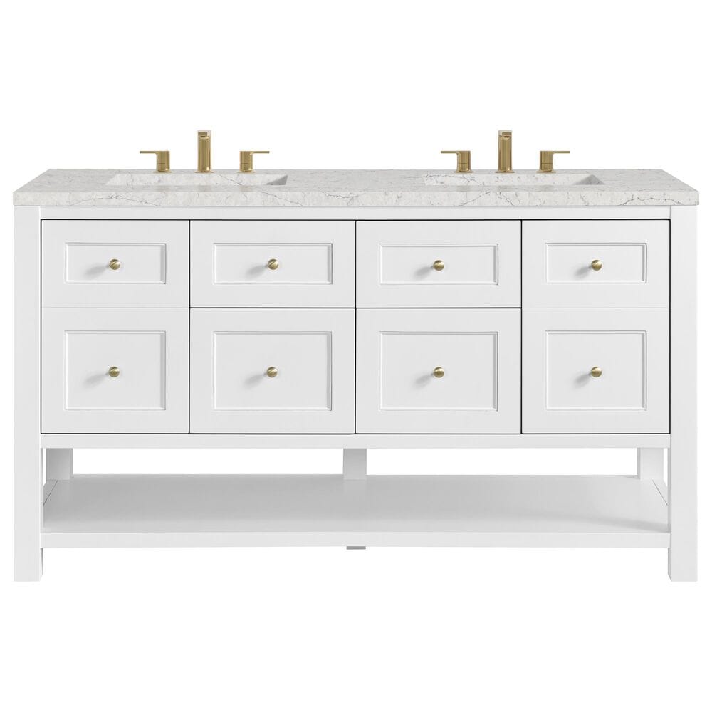 James Martin Vanities Breckenridge 60" Double Bathroom Vanity in Bright White with 3 cm Eternal Jasmine Pearl Quartz Top and Rectangular Sinks, , large