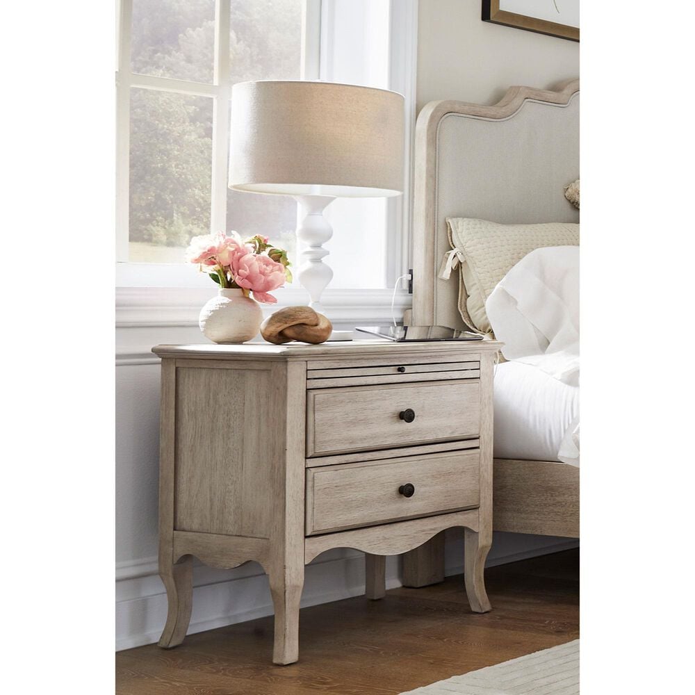 Riva Ridge Provence 2-Drawer Nightstand in Linen with AC Outlets, , large