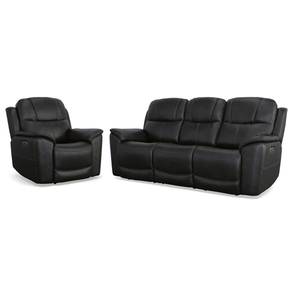 Flexsteel Crew 2-Piece Leather Power Reclining Living Room Set in Raven, , large