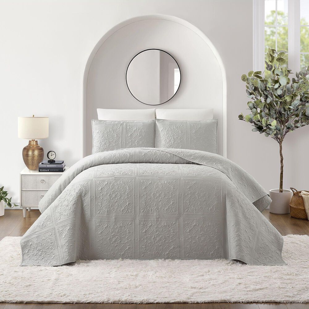 Peking Handicraft Solid Stitch 3-Piece King Bedspread Set in Grey, , large