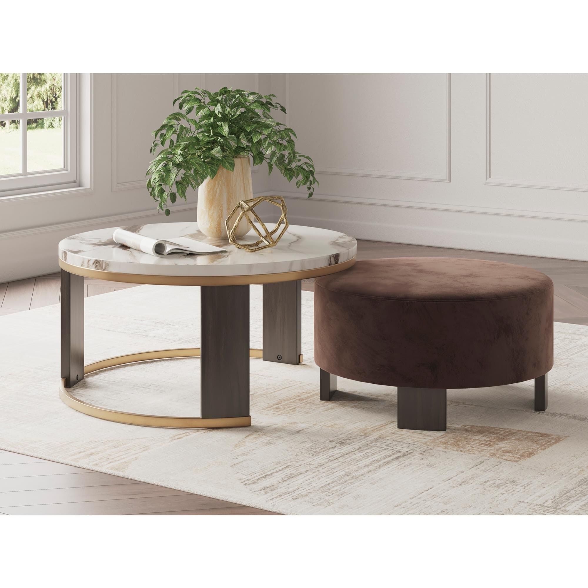 Ashley Jazmore 2-Piece Nesting Cocktail Table Set in Brown and Brass