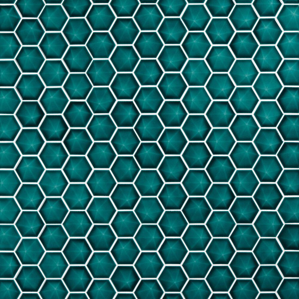 Dal-Tile Artefino Jewel Aquamarine 3" Pyramid Hexagon Apex on 11" x 12" Porcelain Mosaic Sheet, , large