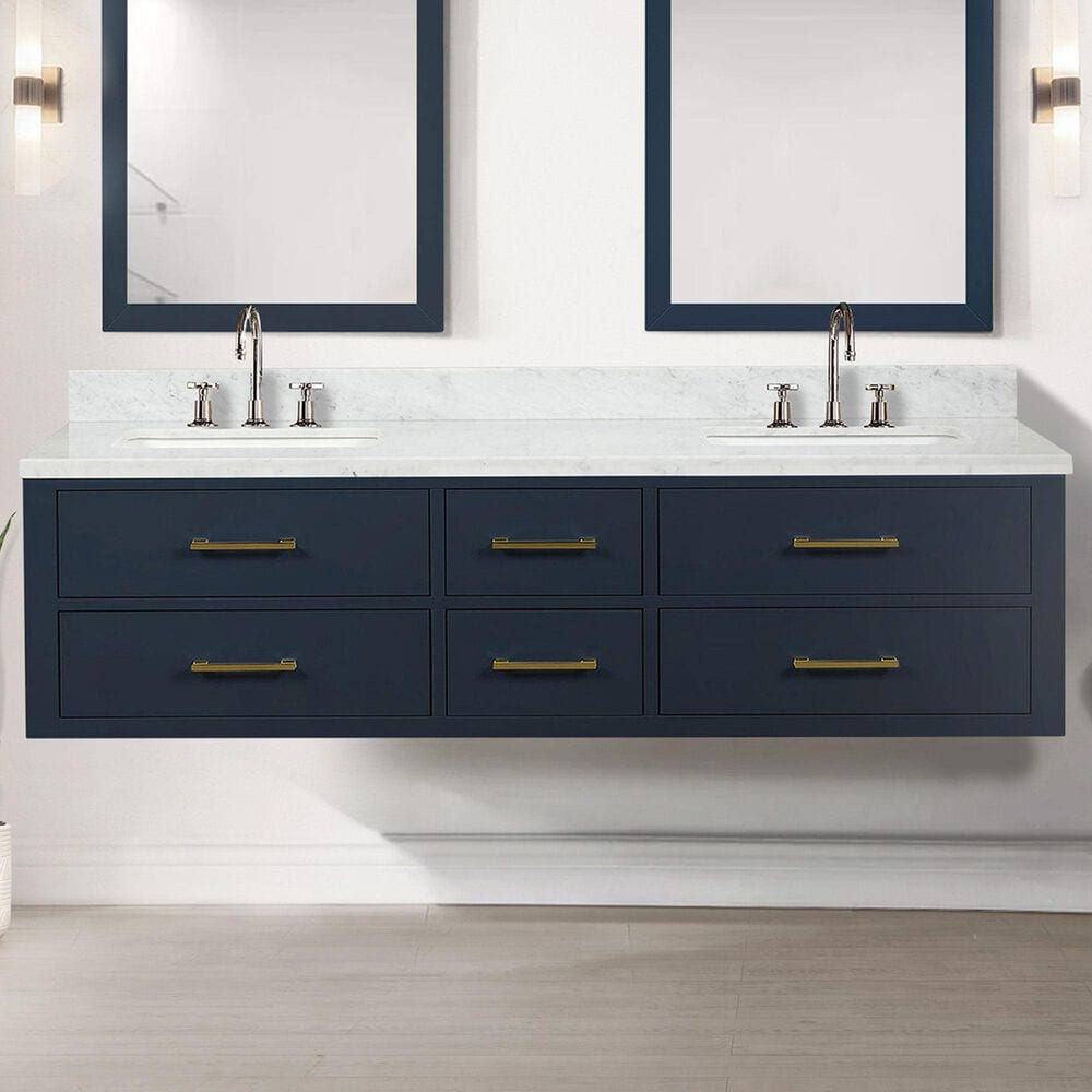 Lexora Home Castor 72&quot; Double Bathroom Vanity in White with 2 cm White Carrara Marble Top and Rectangular Sinks, , large