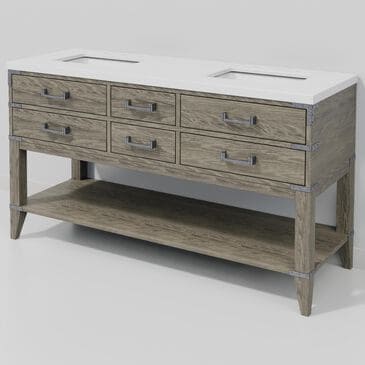 Lexora Home Norwalk 60" Double Bathroom Vanity in Grey Oak with White Quartz Top and Rectangular Sinks, , large