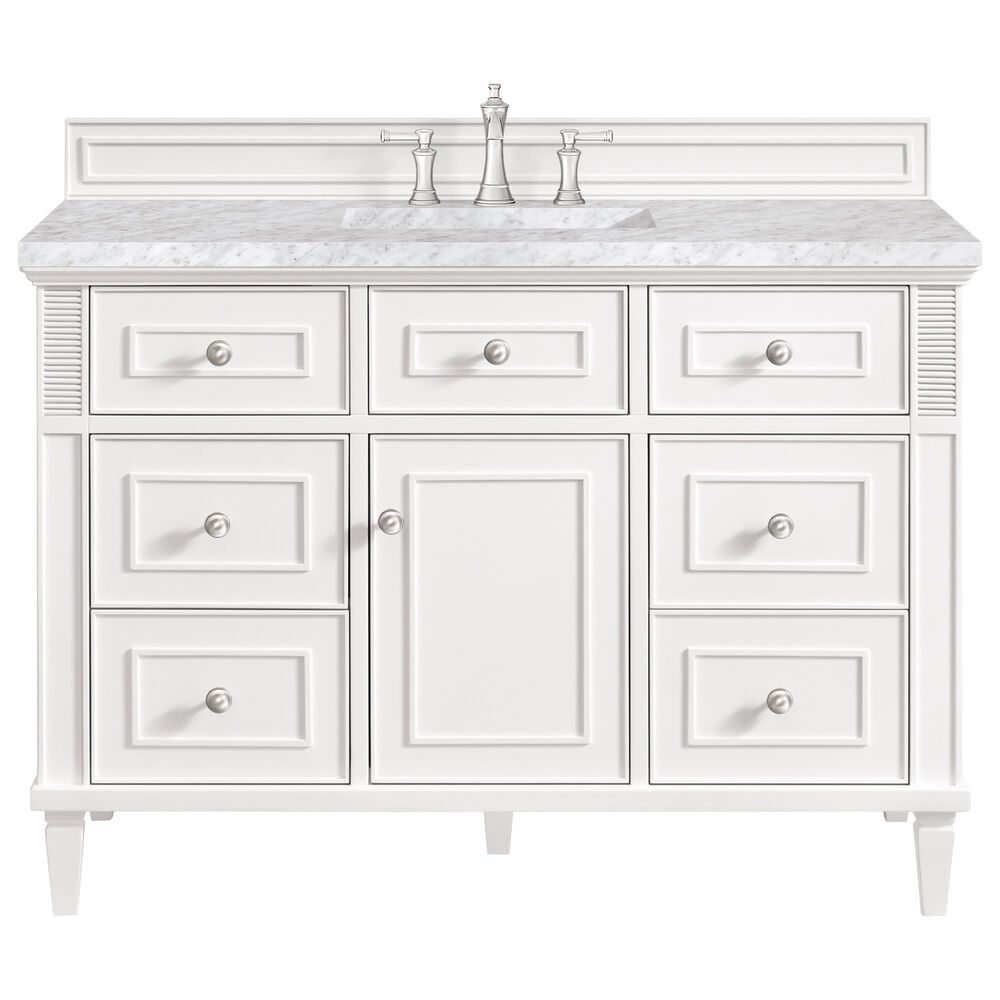 James Martin Vanities Lorelai 48&quot; Single Vanity in Bright White with 3 cm Carrara White Marble Top, , large