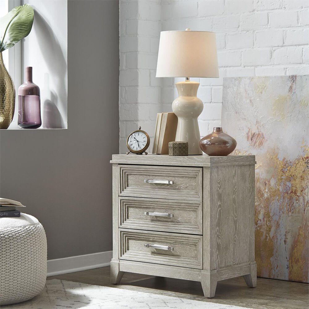 Belle Furnishings Belmar 3 Drawer Night Stand in Washed Taupe and Silver Champagne, , large
