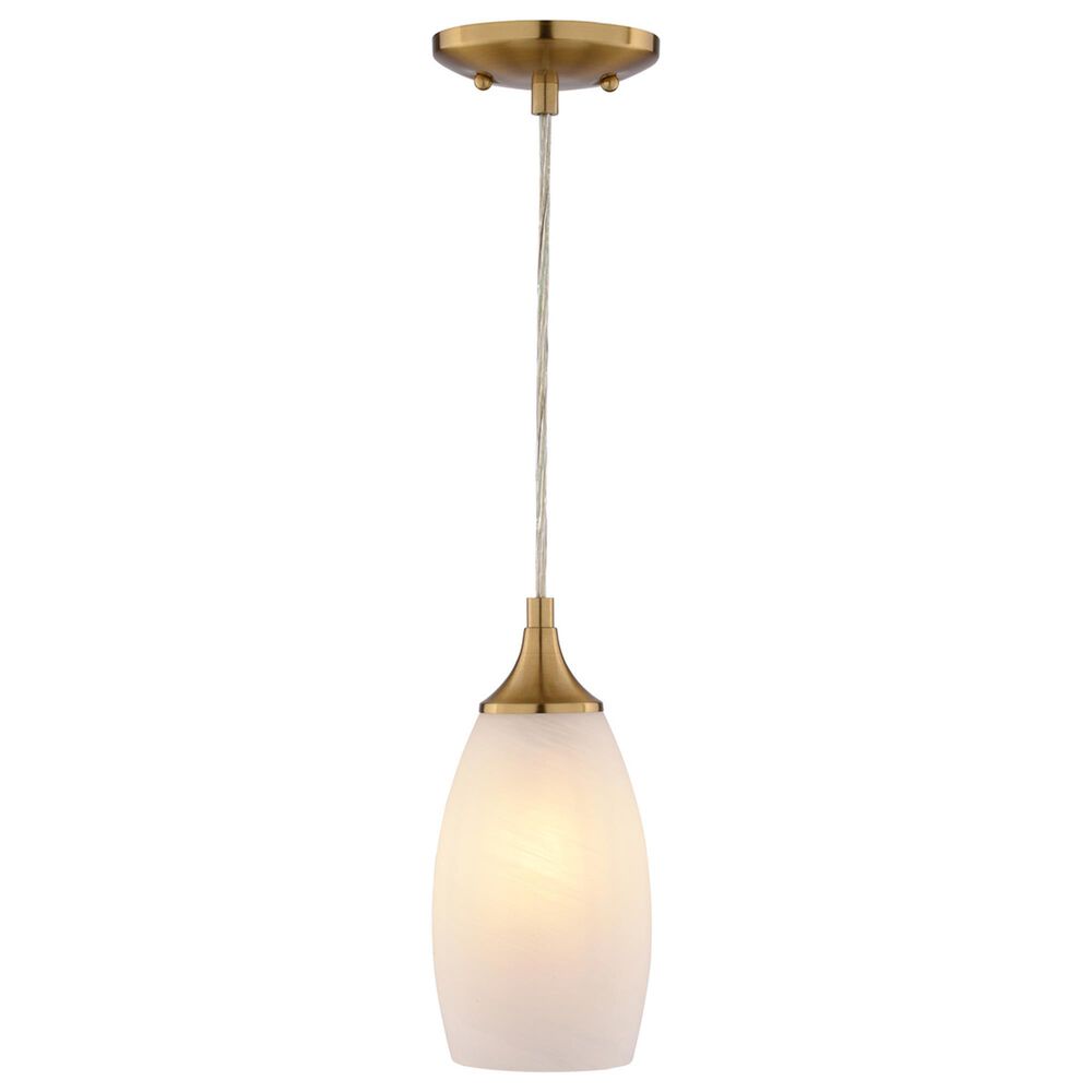 Vaxcel Lighting Milano 1-Light Bell Mini Pendant with Alabaster Glass Shade in Muted Brass, , large
