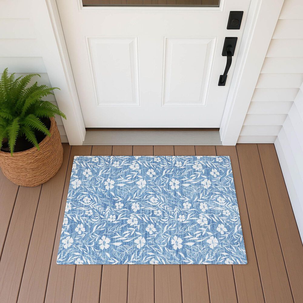 Dalyn Rug Company Soft Essentials Floral Denim 1'8" x 2'6" Indoor/Outdoor Area Rug, , large