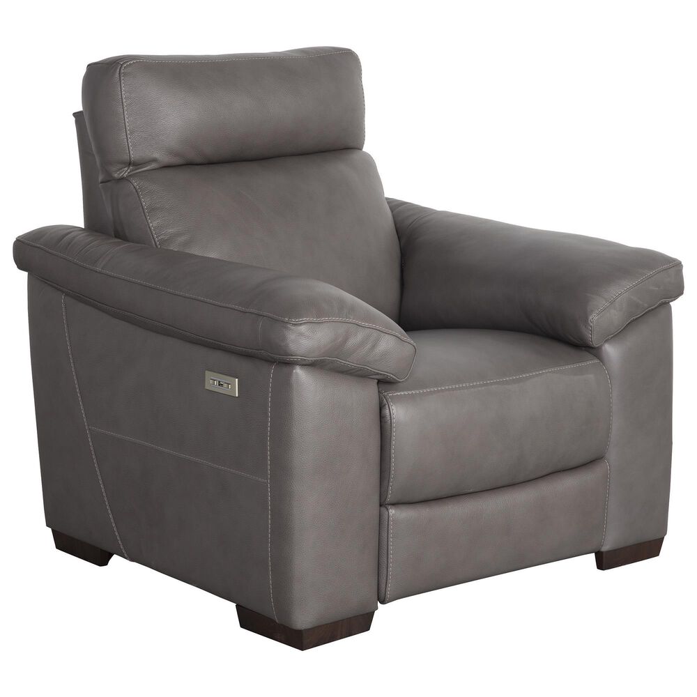 Natuzzi Editions Estremo Leather Chair with Dual Power Motion in Sauvage Dark gray, , large