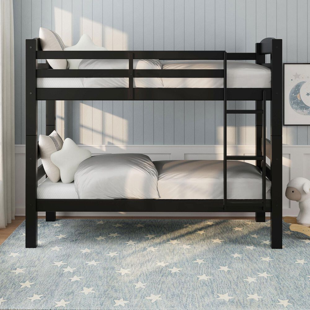 Linon Home Decor Levi Twin Over Twin Bunk Bed in Black, , large