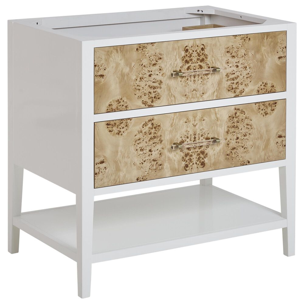 James Martin Vanities Olena 36&quot; Single Vanity in Light Mappa Burl and Polished White with 3 cm White Zeus Quartz Top, , large