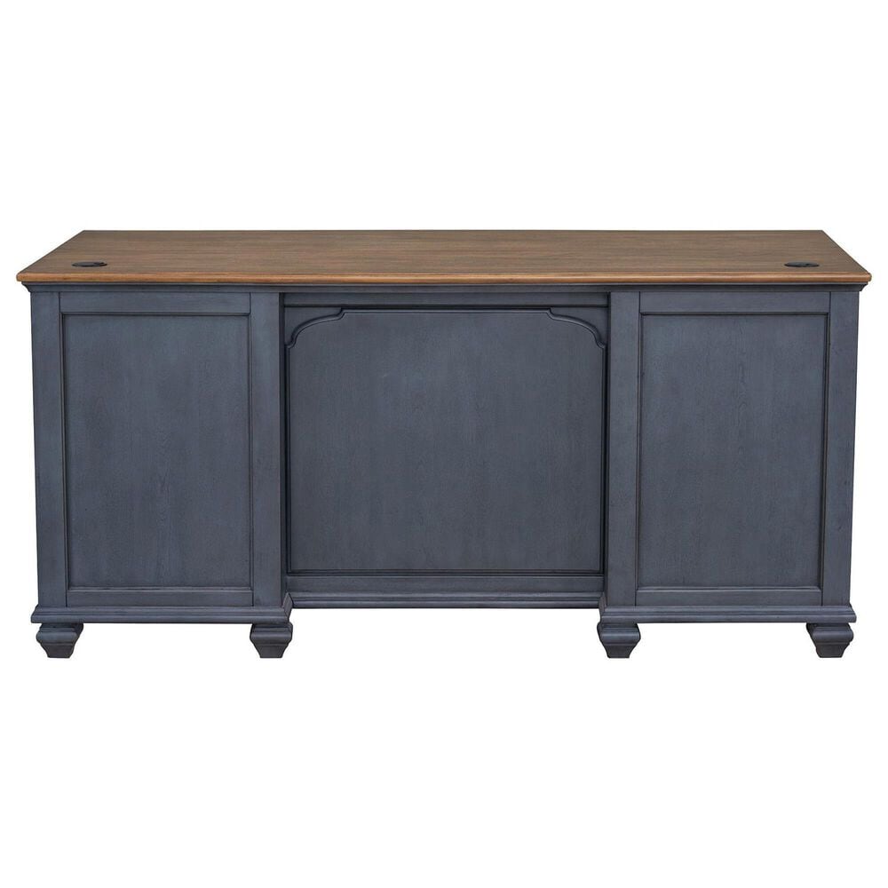 Legends Home Americana 2-Piece Executive Desk with Bookcase Pier Set in Corduroy Blue and Whiskey, , large