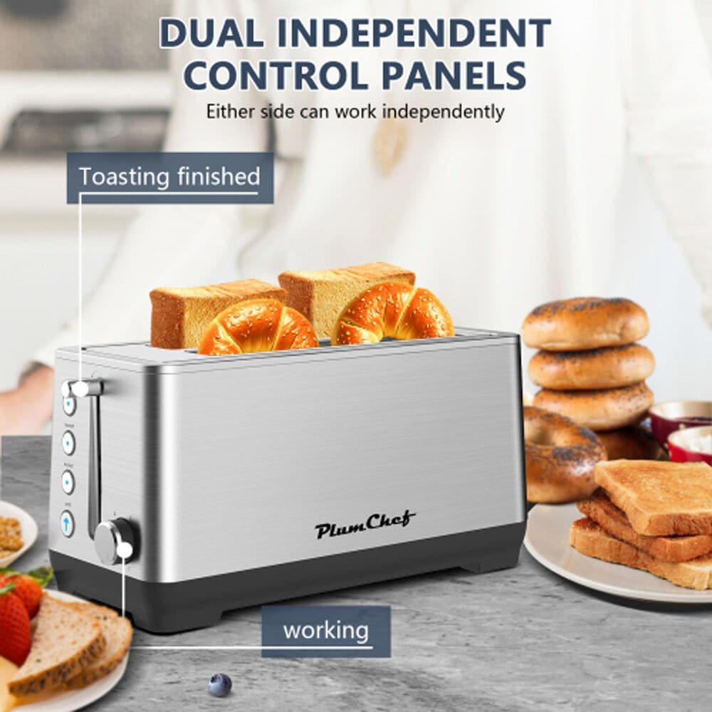HOMLUX 4-Slice Extra Wide Long Slot Toaster in Silver, , large