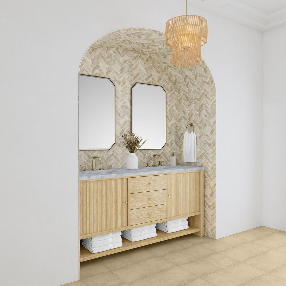 James Martin Vanities Marigot Single 72&quot; Double Vanity in Sun-washed Oak with 3 cm Carrara White Marble Top, , large