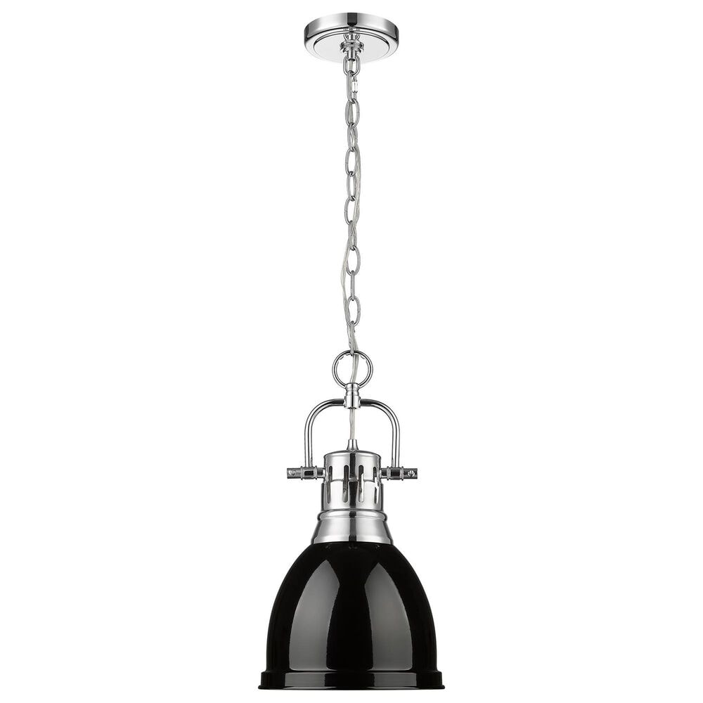 Golden Lighting Duncan 1-Light Small Pendant with Chain and Black Shade in Chrome, , large