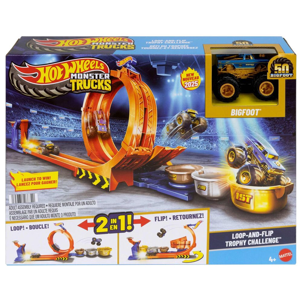 Hot Wheels Monster Trucks Loop-and-Flip Trophy Challenge Playset with Die-Cast Bigfoot Toy Truck in Multicolor, , large