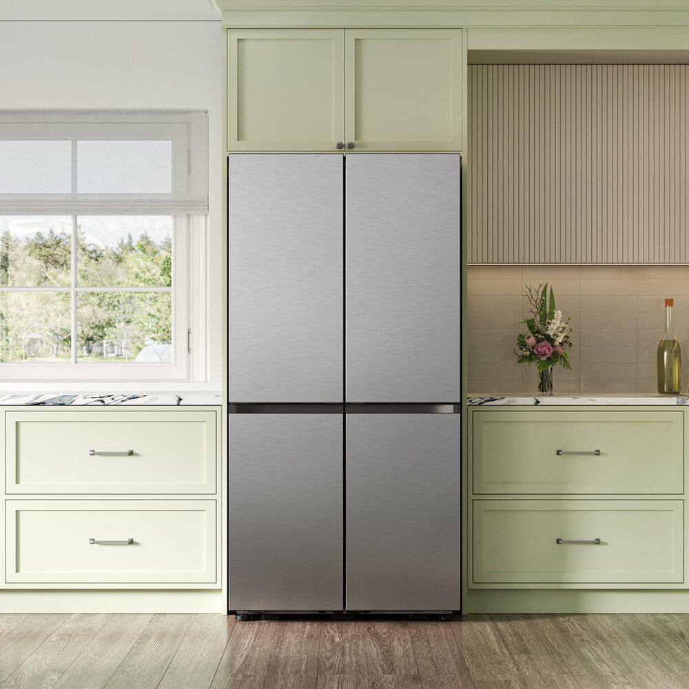 Samsung 23.5 Cu. Ft. Bespoke Counter Depth 4-Door French Door Refrigerator with AI Hybrid Cooling &amp; Beverage Center in Stainless Steel, , large