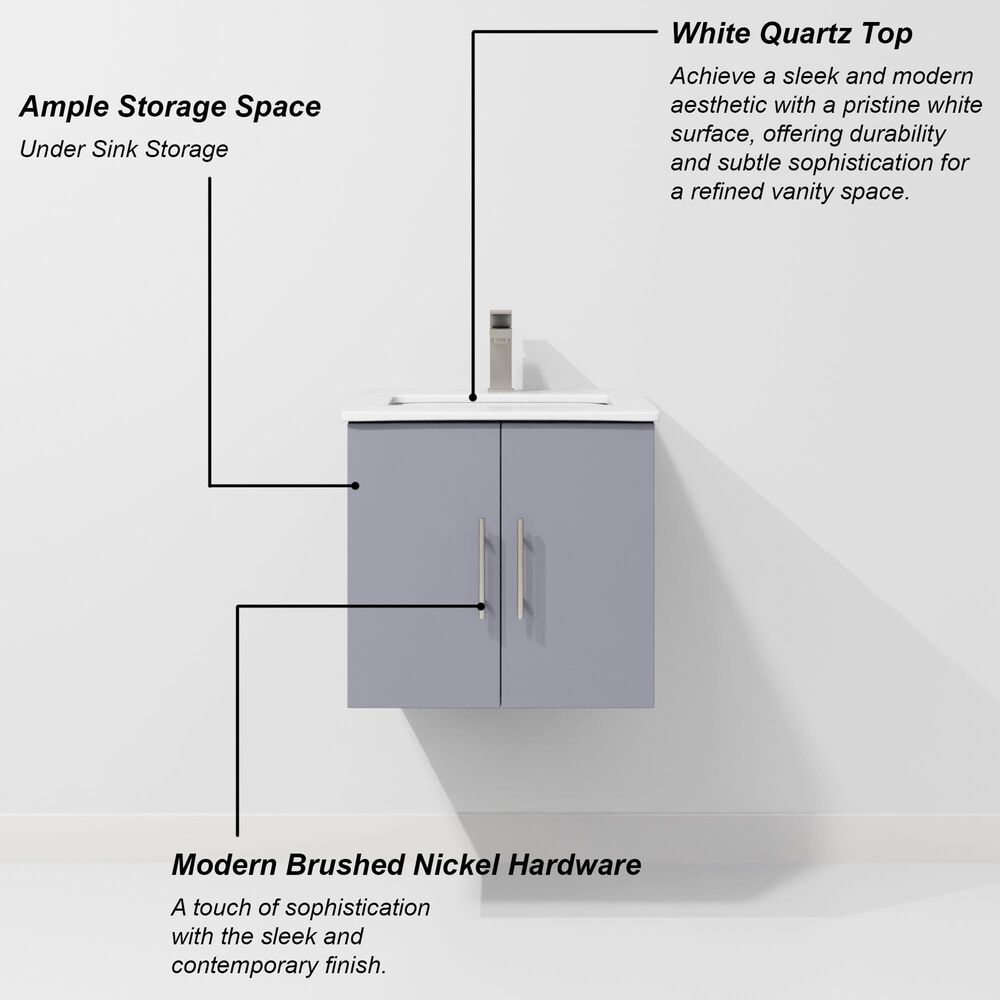 Lexora Home Geneva 24&quot; Single Bathroom Vanity in Dark Grey with 2 cm White Quartz Top and Rectangular Sink, , large