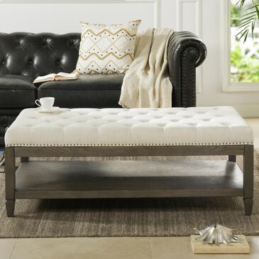 Jennifer Taylor Home Sylvan Oak Tufted Cocktail Storage Ottoman in Natural White, , large
