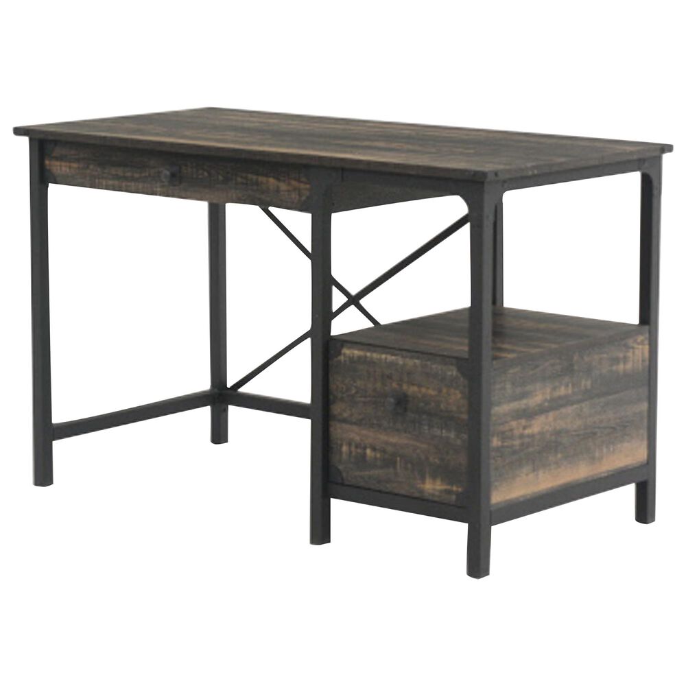 Sauder Steel River Desk in Carbon Oak and Black, , large