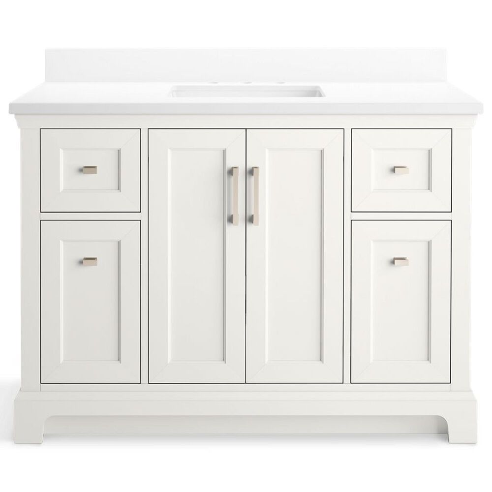 Kohler Charlemont 48&quot; Single Bathroom Vanity in White with 3 cm White Quartz Top and Rectangular Sink, , large