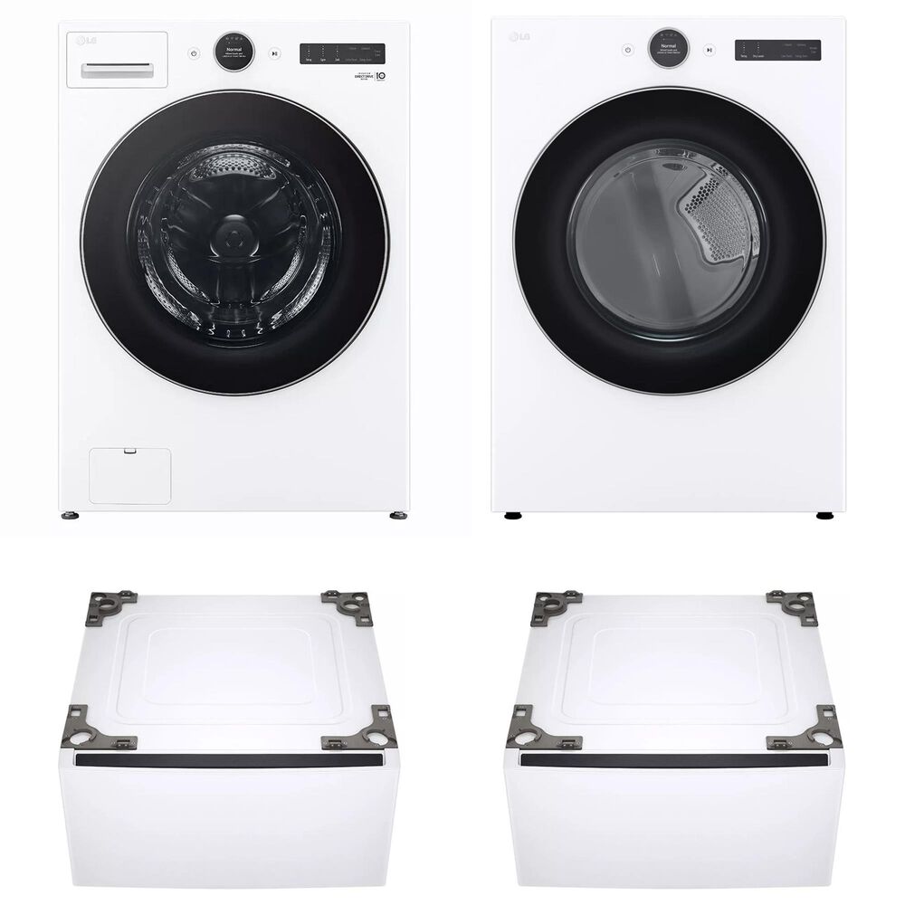 LG Front Load Washer and Electric Dryer with Pedestal in White, , large