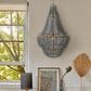 Creative Coop Laurel Draped Wood Bead Chandelier with Brushed Gold and Faded Blue Shade, , large