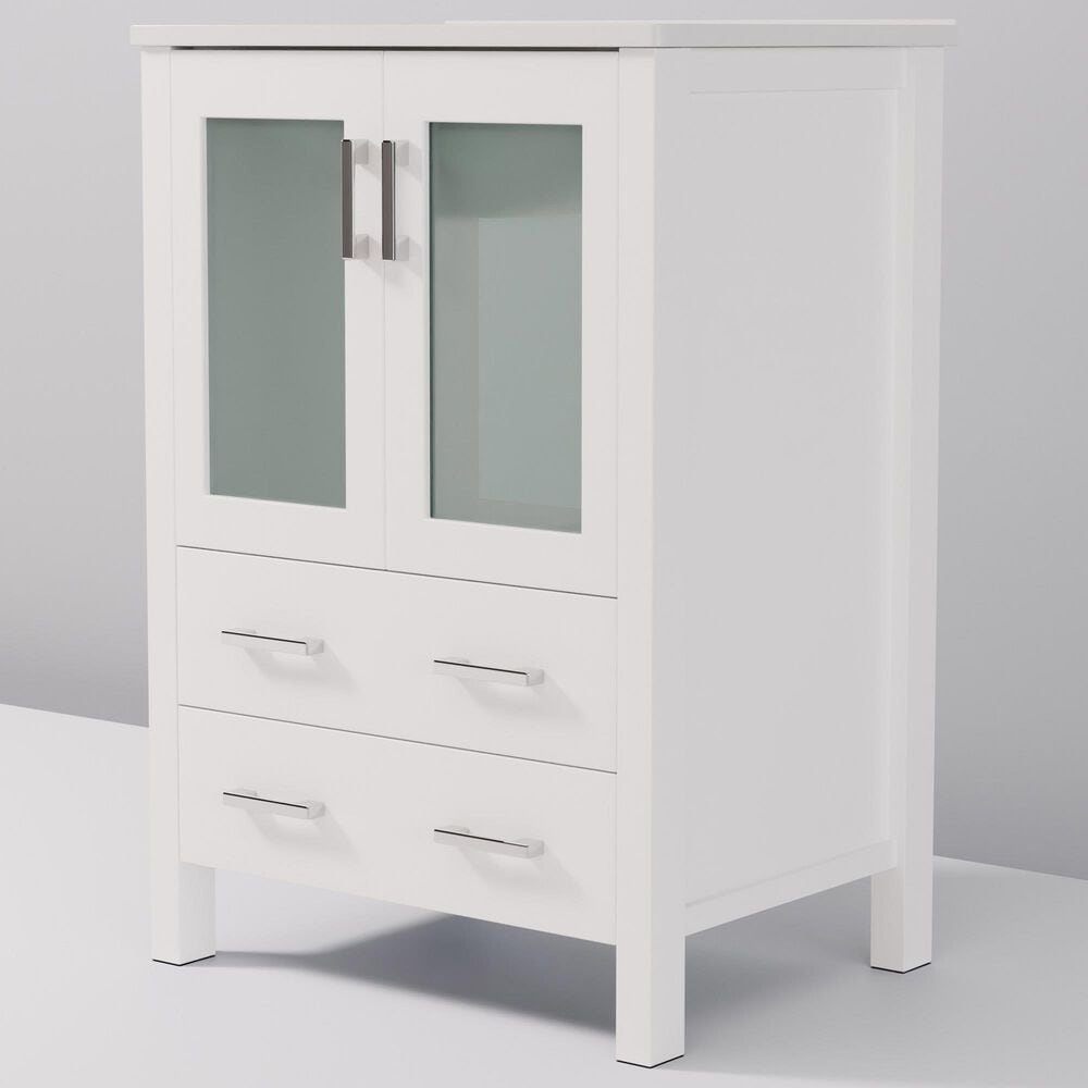 Lexora Home Volez 24&quot; Single Bathroom Vanity in White with 2 cm White Ceramic Top and Rectangular Sink, , large