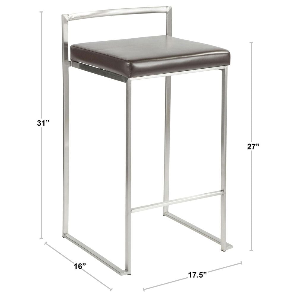Lumisource Fuji High Back Counter Stool with White Faux Leather Cushion in Gold &#40;Set of 2&#41;, , large