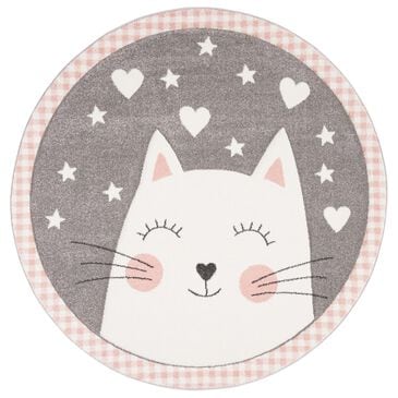 Safavieh Carousel CRK134 5"3" Round Pink and Grey Kids  Area  Rug, , large