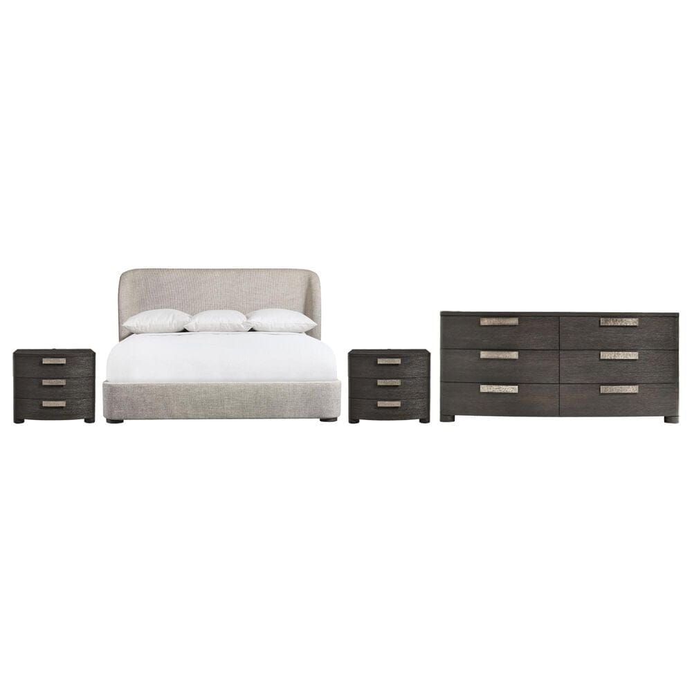 Bernhardt Geneve King Upholstered Wingback Bed with Dresser and Two Nightstands in Robor, , large