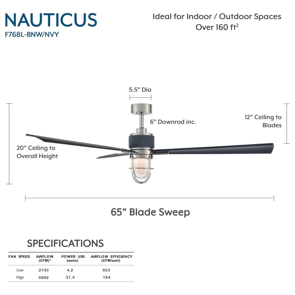 Minka-Aire Nauticus 65" Smart Indoor/Outdoor Ceiling Fan with Distressed Koa Blades in Brushed Nickel Wet, , large