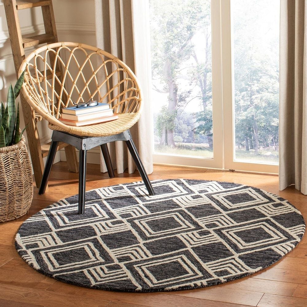 Safavieh Micro-Loop MLP154H 5&#39; Round Charcoal and Ivory Area Rug, , large