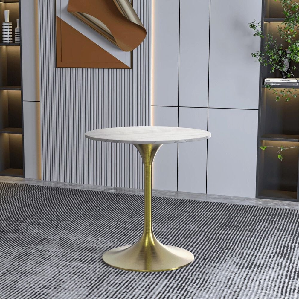 Leisuremod LeisureMod Verve Collection 27 Round Dining Table, Brushed Gold Base with Sintered Stone White Top, , large