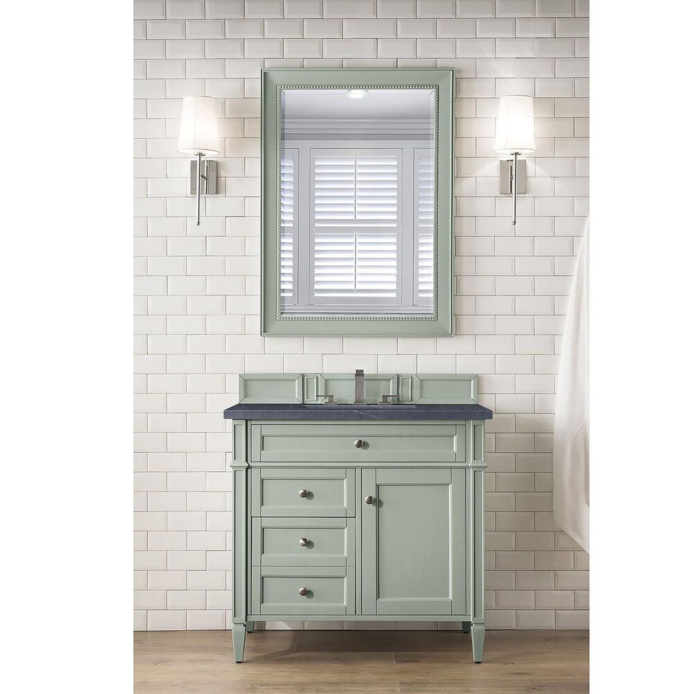 James Martin Vanities Brittany 36&quot; Single Bathroom Vanity in Sage Green with 3 cm Charcoal Soapstone Quartz Top and Rectangular Sink, , large