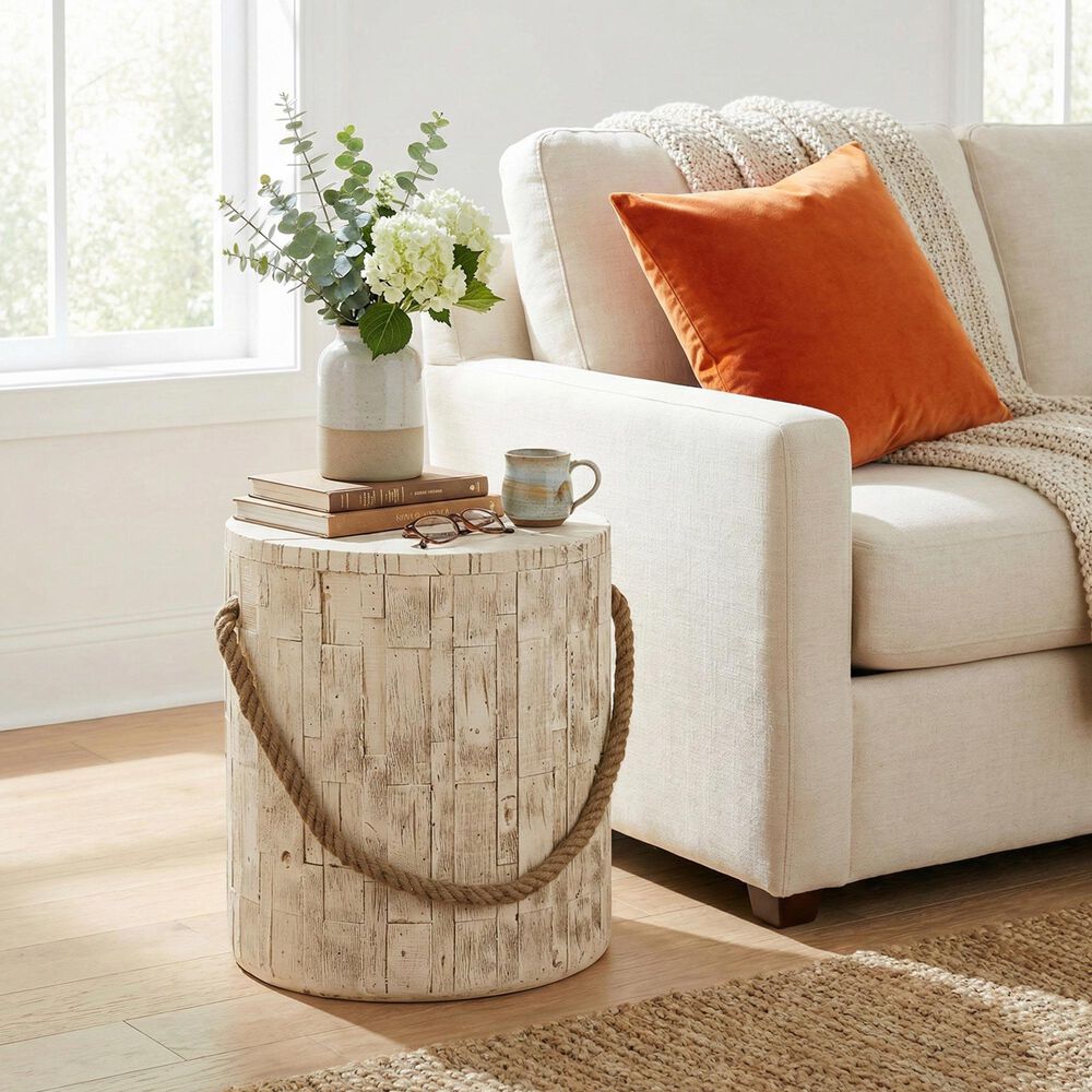 Hearth and Haven Outdoor Side Table with Braided Cord Design in Wood Brown, , large