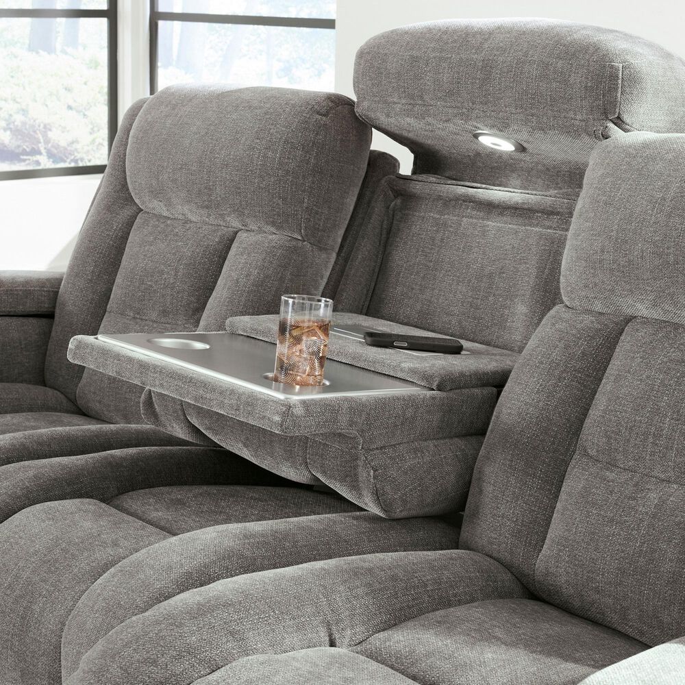 Ashley Mixed Motion Power Reclining Sofa in Shadow, , large