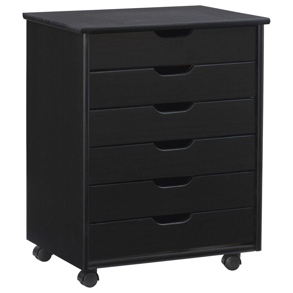Linon Home Decor Cary 6-Drawer Wide Rolling Cart in Black, , large
