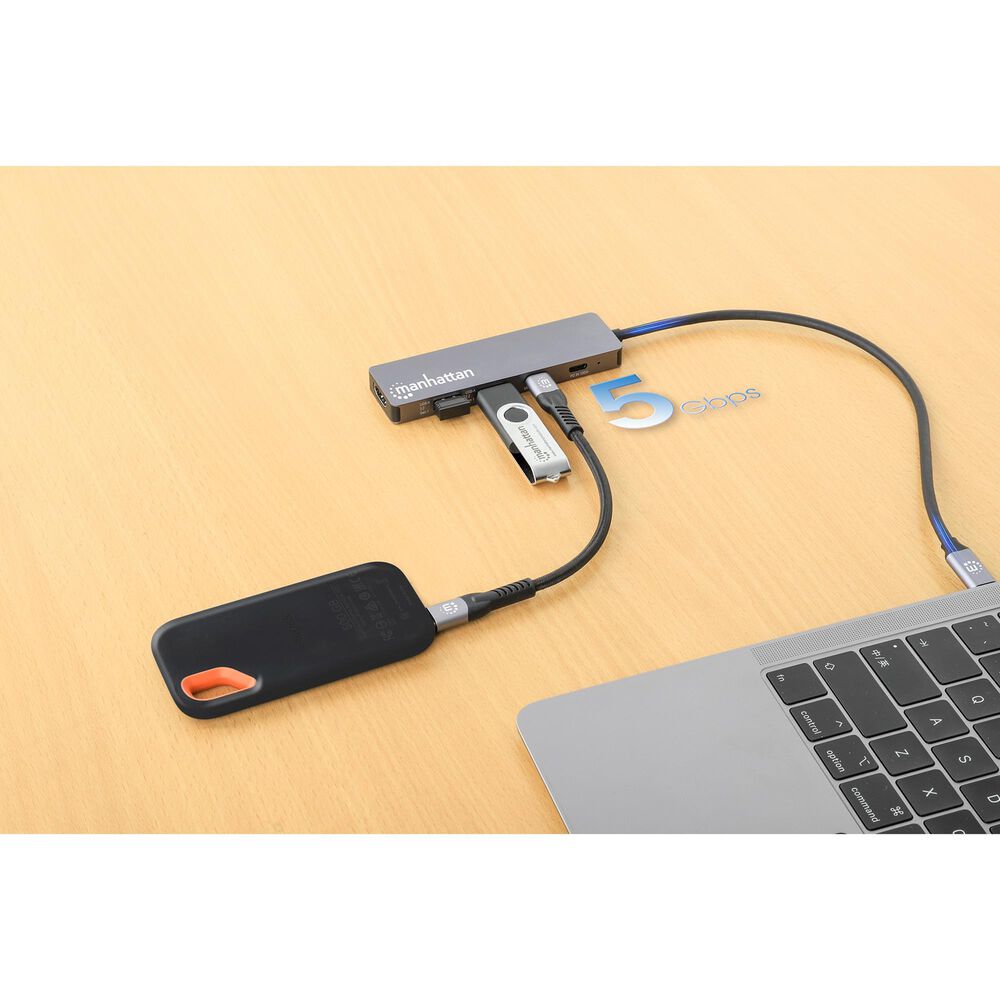 Manhattan USB-C PD 5-In-1 HDMI 4K Docking Station/Multiport Hub in Space Gray, , large