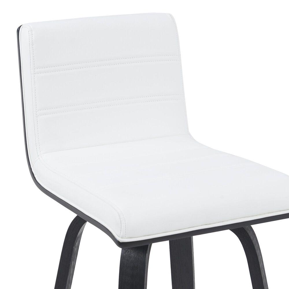 Armen Living Vienna Swivel Bar Height Stool with Snow White Upholstery in Black Brushed, , large