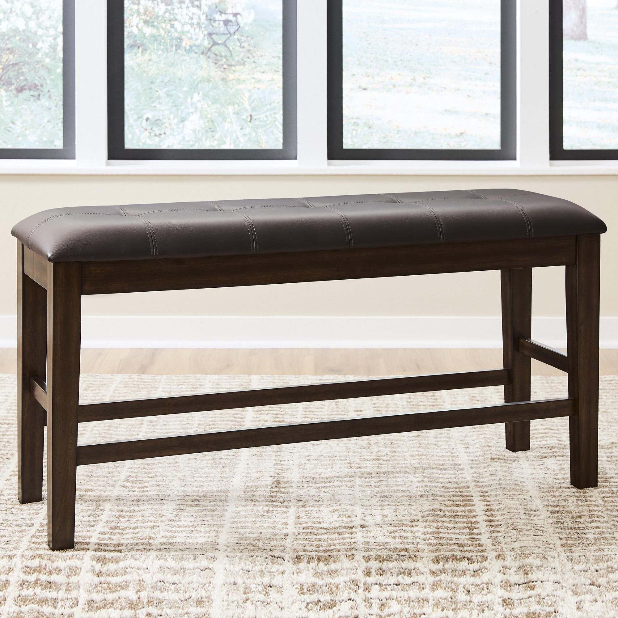 Ashley Haddigan 25.38 Faux Leather Dining Bench in Dark Brown