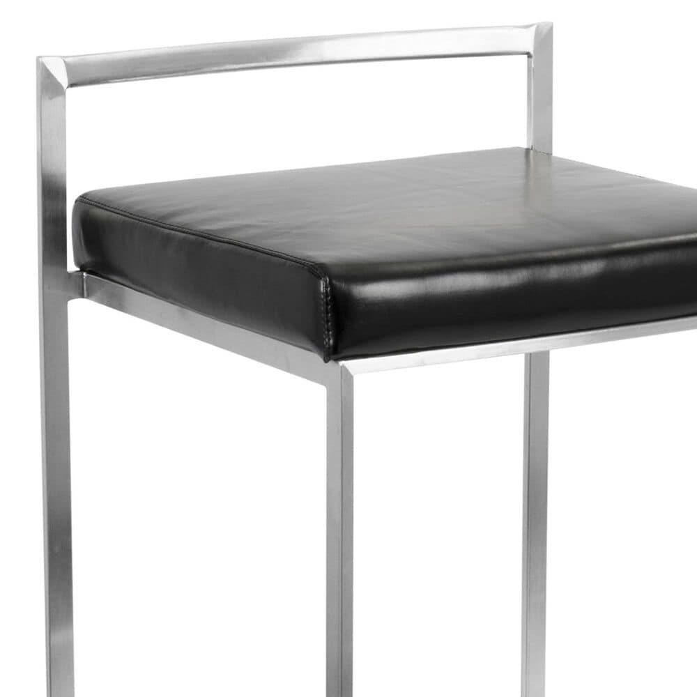 Lumisource Fuji Stackable Barstool with Black Faux Leather in Brushed Stainless Steel &#40;Set of 2&#41;, , large